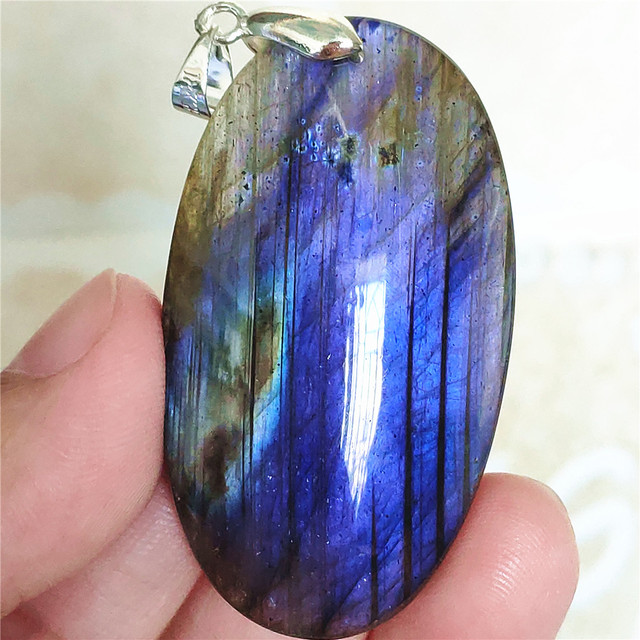 Niebieski wisiorek z oryginalnym, naturalnym kamieniem labradorytu Rainbow dla kobiet i mężczyzn - Wianko - 52