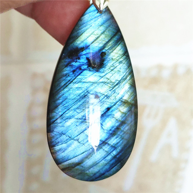 Niebieski wisiorek z oryginalnym, naturalnym kamieniem labradorytu Rainbow dla kobiet i mężczyzn - Wianko - 74