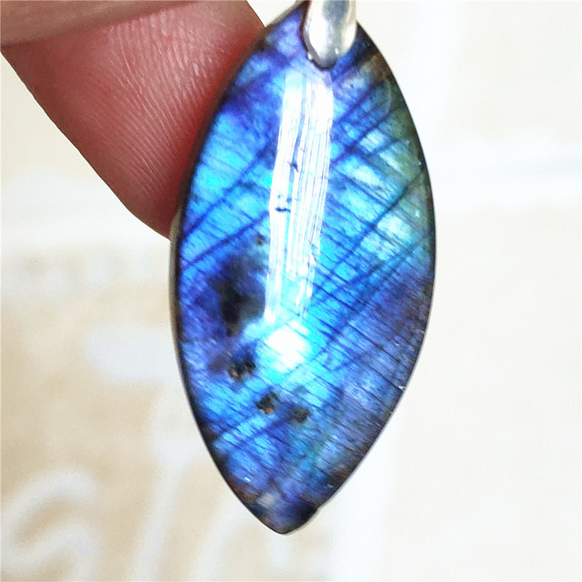 Niebieski wisiorek z oryginalnym, naturalnym kamieniem labradorytu Rainbow dla kobiet i mężczyzn - Wianko - 12