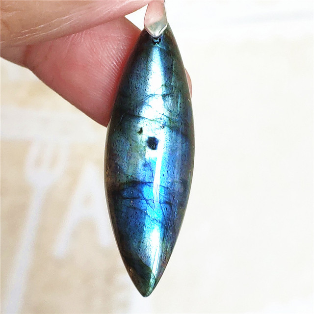 Niebieski wisiorek z oryginalnym, naturalnym kamieniem labradorytu Rainbow dla kobiet i mężczyzn - Wianko - 32