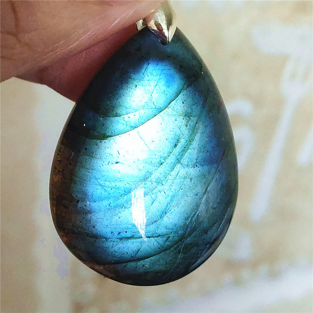 Niebieski wisiorek z oryginalnym, naturalnym kamieniem labradorytu Rainbow dla kobiet i mężczyzn - Wianko - 50