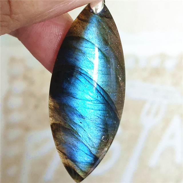 Niebieski wisiorek z oryginalnym, naturalnym kamieniem labradorytu Rainbow dla kobiet i mężczyzn - Wianko - 20