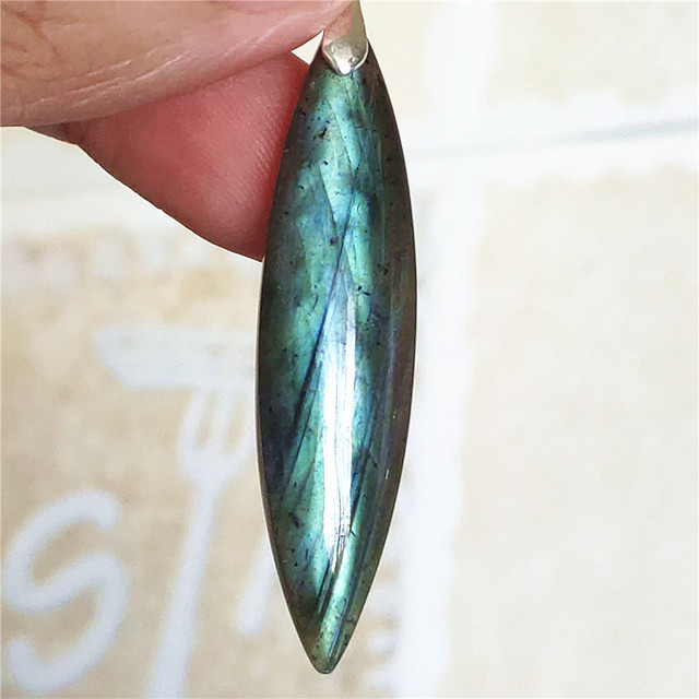 Niebieski wisiorek z oryginalnym, naturalnym kamieniem labradorytu Rainbow dla kobiet i mężczyzn - Wianko - 13