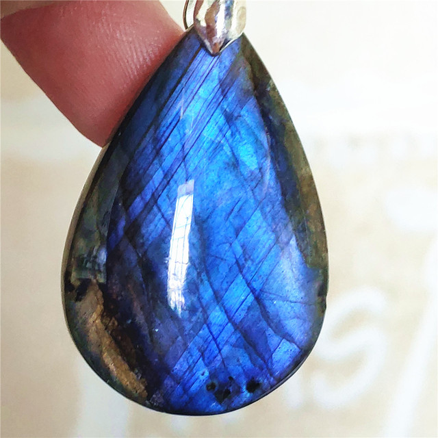 Niebieski wisiorek z oryginalnym, naturalnym kamieniem labradorytu Rainbow dla kobiet i mężczyzn - Wianko - 45
