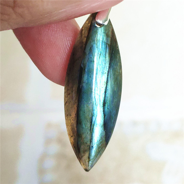 Niebieski wisiorek z oryginalnym, naturalnym kamieniem labradorytu Rainbow dla kobiet i mężczyzn - Wianko - 42