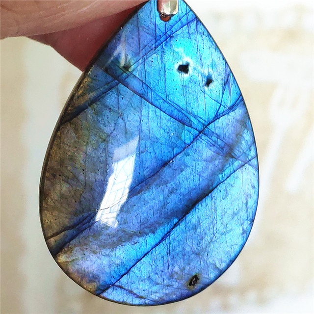Niebieski wisiorek z oryginalnym, naturalnym kamieniem labradorytu Rainbow dla kobiet i mężczyzn - Wianko - 46