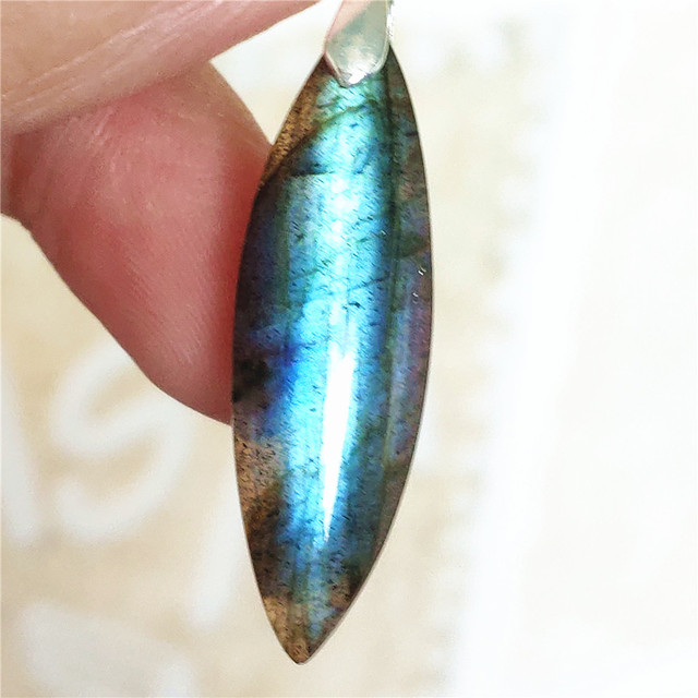 Niebieski wisiorek z oryginalnym, naturalnym kamieniem labradorytu Rainbow dla kobiet i mężczyzn - Wianko - 16