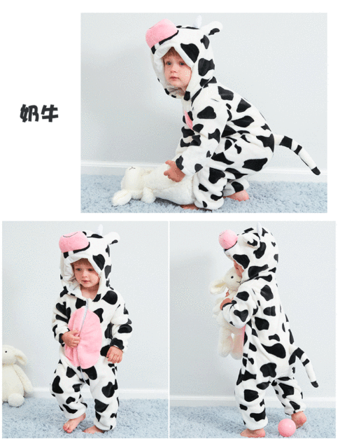 Kombinezon zwierzęcy dla niemowląt zimowa piżama flanelowe śpioszki bambusowe dla chłopców i dziewczynek - Wianko - 3