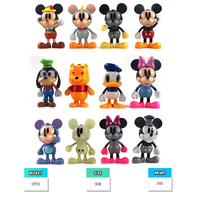 Figurki akcji Anime myszka miki Minnie Donald kubuś puchatek kaczka Daisy Goofy Pluto świnia 8-12 sztuk - Wianko - 4