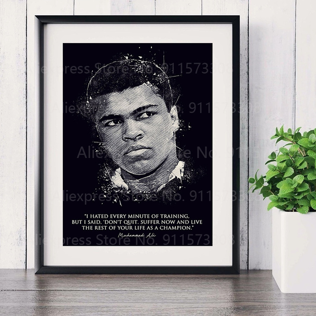 Cytaty bokserskie Muhammad Ali - Czarno-białe malarstwo na płótnie z motywami gwiezdnymi - Wianko - 2