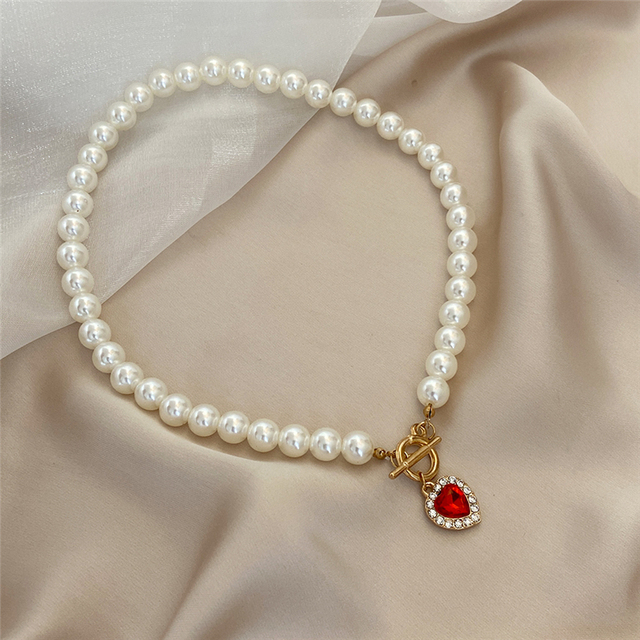 Srebrny naszyjnik choker 17KM Kpop z sercem, ozdobiony perłami - moda i uroda dla kobiet - Wianko - 9