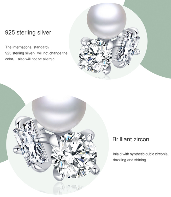 Kolczyki na wtyczkę z prostym cyrkonem i okrągłymi perłami, wykonane ze srebra próby 925, antyalergiczne - Wianko - 4