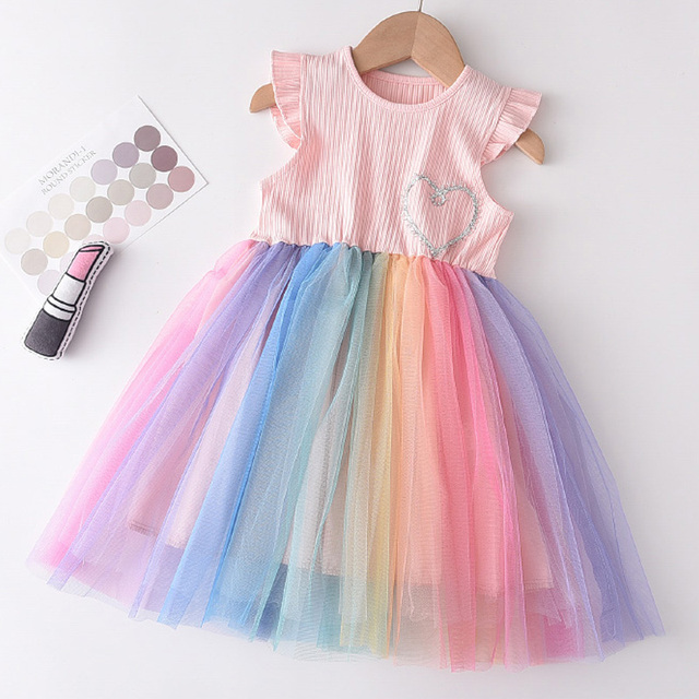 Słodka sukienka letnia dla dziewczynki w wieku 2-6 lat, ozdobiona kolorowymi sercami, współwykonana z siatką - Keelorn - Wianko - 28