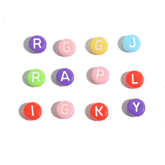 100 sztuk kolorowych, akrylowych płaskich koralików w litery alfabetu angielskiego, 7x4mm, do tworzenia dziecięcej biżuterii DIY - Wianko - 4