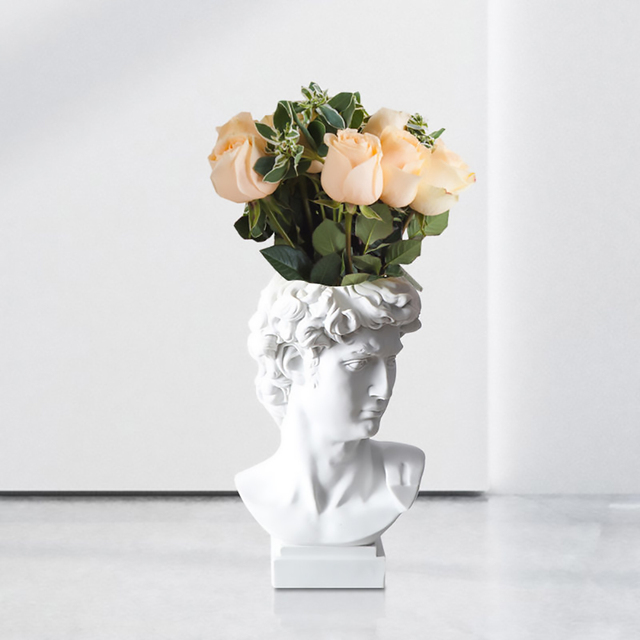 Wazon na kwiaty z dekoracją Nordic - wystrój wnętrz, wzór kwiatów, żywica, David Statue - Wianko - 4