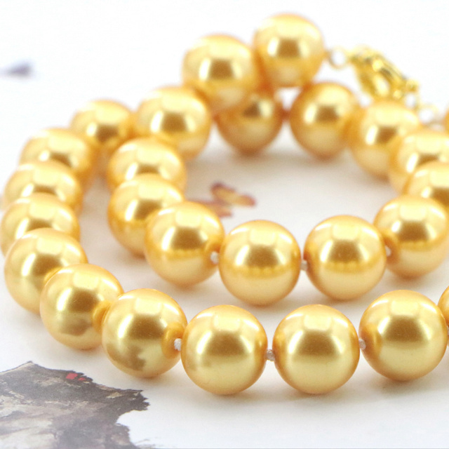 Naszyjnik łańcuszkowy z 14mm złotą perłą z muszli z morza południowego dla kobiety i dziewczyny, prezent świąteczny i na ślub, długość 18 - Wianko - 4