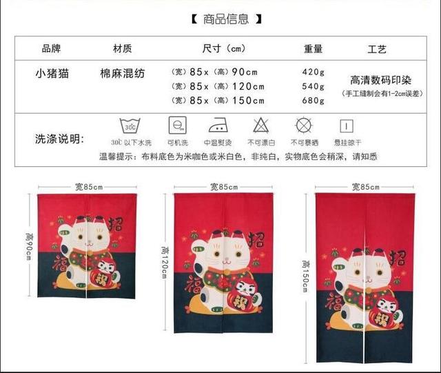 Zasłona do drzwi Tajwański styl japońsko-chińskiej z literą kot na szczęście, cartoon, dekoracja kuchenna - Wianko - 1