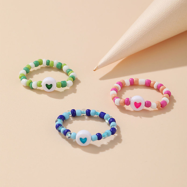Ręcznie wyszywany pierścień wykonany z miękkich terakotowych koralików w stylu Mori Y2K - biżuteryjne koraliki elastyczne o tematyce miłości dla kobiet - Wianko - 3