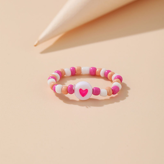 Ręcznie wyszywany pierścień wykonany z miękkich terakotowych koralików w stylu Mori Y2K - biżuteryjne koraliki elastyczne o tematyce miłości dla kobiet - Wianko - 8