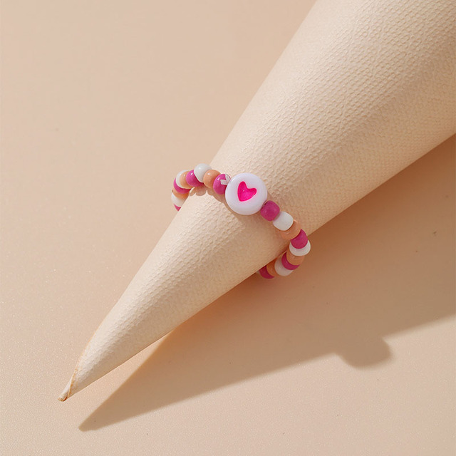 Ręcznie wyszywany pierścień wykonany z miękkich terakotowych koralików w stylu Mori Y2K - biżuteryjne koraliki elastyczne o tematyce miłości dla kobiet - Wianko - 5
