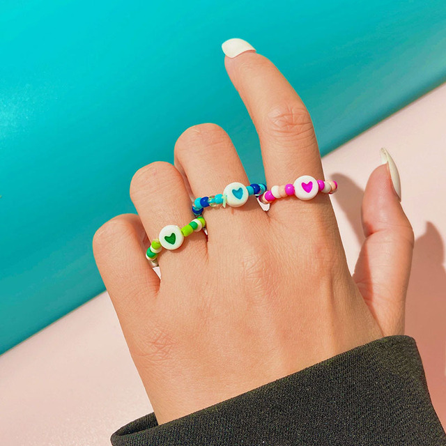 Ręcznie wyszywany pierścień wykonany z miękkich terakotowych koralików w stylu Mori Y2K - biżuteryjne koraliki elastyczne o tematyce miłości dla kobiet - Wianko - 2