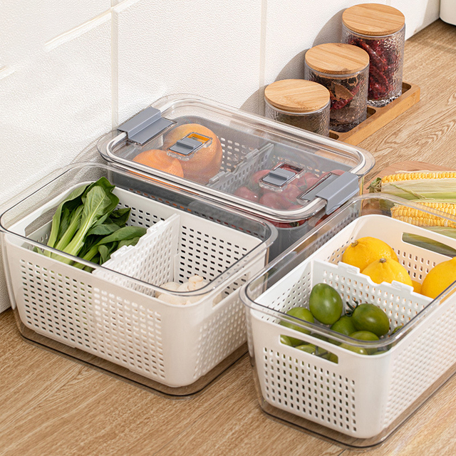 Zestaw pojemników do przechowywania świeżych produktów w lodówce - kosze na warzywa i pudełka na owoce - Wianko - 2