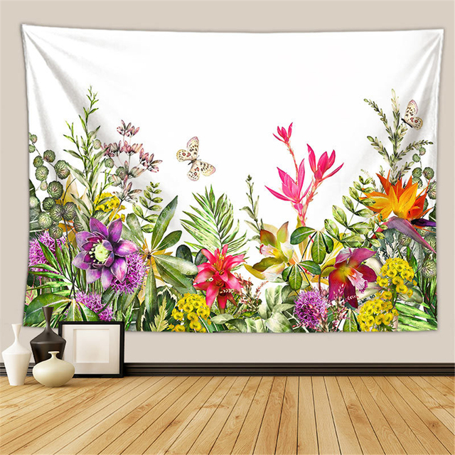 Tropikalny gobelin ścienny z motywem liścia i kwiatowej mandali w stylu Boho - dekoracyjna tkanina do zawieszenia o zielonym kolorze - Wianko - 6