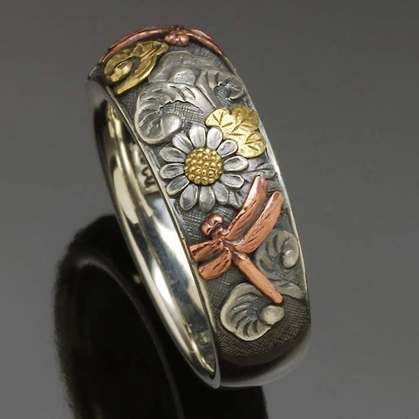 Pierścień zaręczynowy ze stali nierdzewnej z motywem ważki i słonecznika dla mężczyzn - biżuteria indie, dodatki męskie i vintage - Wianko - 15