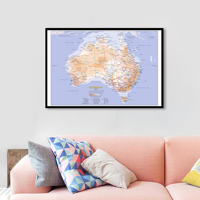 Mapa dekoracyjna Australii na płótnie 84x59cm z motywem terenu i transportu dla domu, dzieci i szkół - Wianko - 4