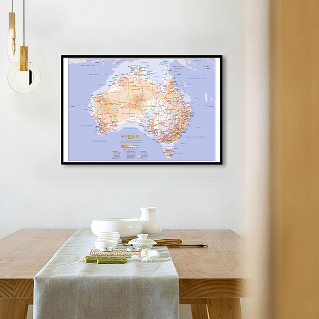 Mapa dekoracyjna Australii na płótnie 84x59cm z motywem terenu i transportu dla domu, dzieci i szkół - Wianko - 2