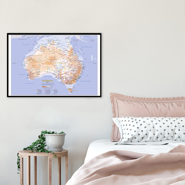 Mapa dekoracyjna Australii na płótnie 84x59cm z motywem terenu i transportu dla domu, dzieci i szkół - Wianko - 3
