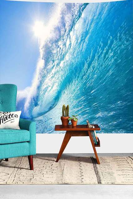 Morski gobelin Simsant - letnia fala, błękitne morze, ocean - dekoracja ścienna, wiszący w salonie, sypialni, domu - Wianko - 6