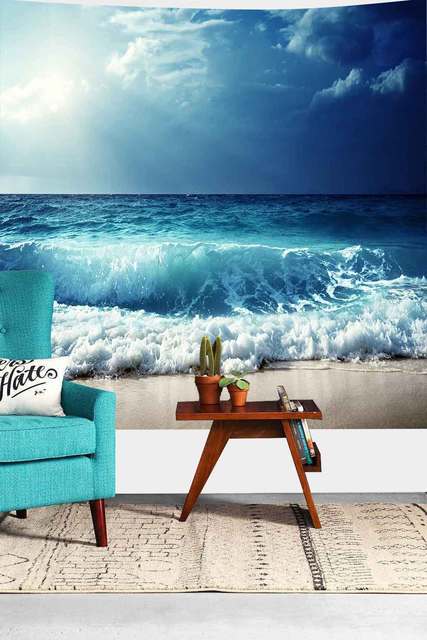 Morski gobelin Simsant - letnia fala, błękitne morze, ocean - dekoracja ścienna, wiszący w salonie, sypialni, domu - Wianko - 7
