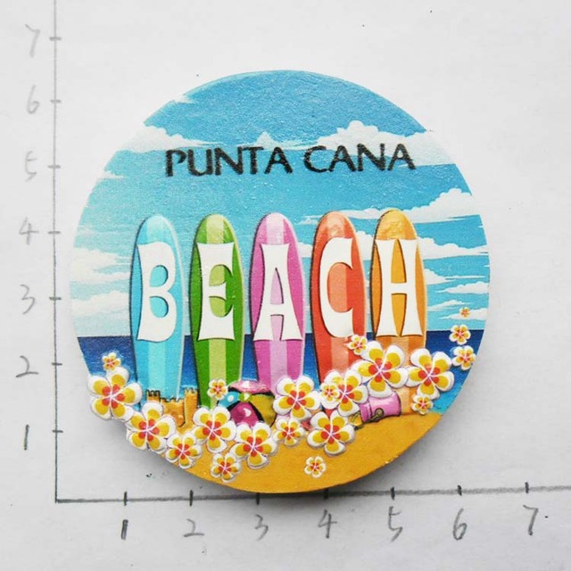 Lodówka magnes pamiątkowy z Dominikany – autobus, karnawał, Punta Cana, plaża, kapelusz słomkowy, ocean, rzemiosło, dekoracja domu - Wianko - 13