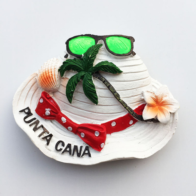 Lodówka magnes pamiątkowy z Dominikany – autobus, karnawał, Punta Cana, plaża, kapelusz słomkowy, ocean, rzemiosło, dekoracja domu - Wianko - 8