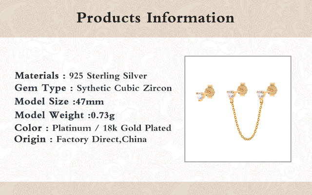 Kolczyki sztyftowe z łańcuchem i koralikami złotymi 925 srebro - Wianko - 1