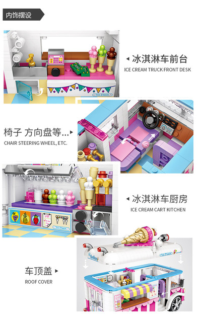Zestaw LOZ 1112 Mini cegły 3D DIY różowa dziewczyna Dream Ice ciężarówka-lodziarnia dla dzieci - Wianko - 4