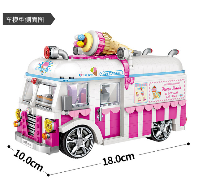 Zestaw LOZ 1112 Mini cegły 3D DIY różowa dziewczyna Dream Ice ciężarówka-lodziarnia dla dzieci - Wianko - 1