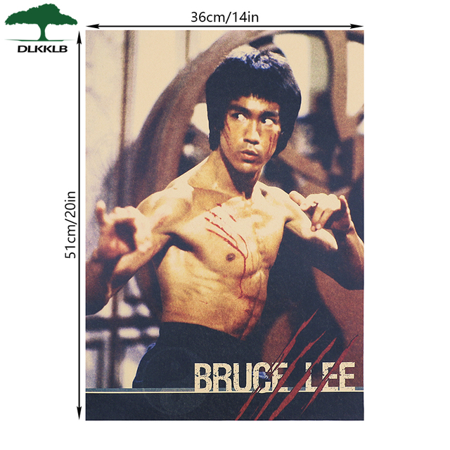 Plakat filmowy Bruce Lee Kung Fu Retro Art Vintage - Naklejka ścienno-dekoracyjna 51X36cm - Wianko - 2