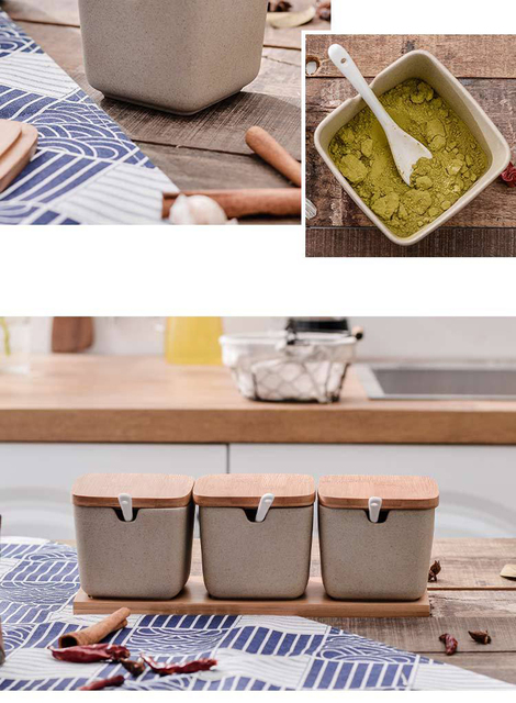 Retro ceramiczny słoik na przyprawy z łyżeczką, pojemnik na sól, Msg i pieprz z drewnianą tacą - Wianko - 31