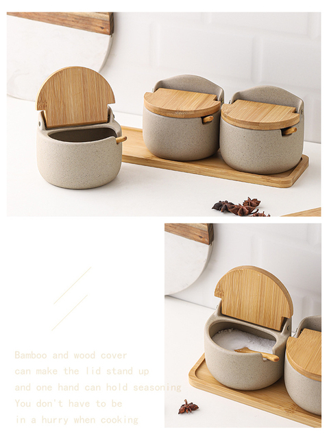 Retro ceramiczny słoik na przyprawy z łyżeczką, pojemnik na sól, Msg i pieprz z drewnianą tacą - Wianko - 18
