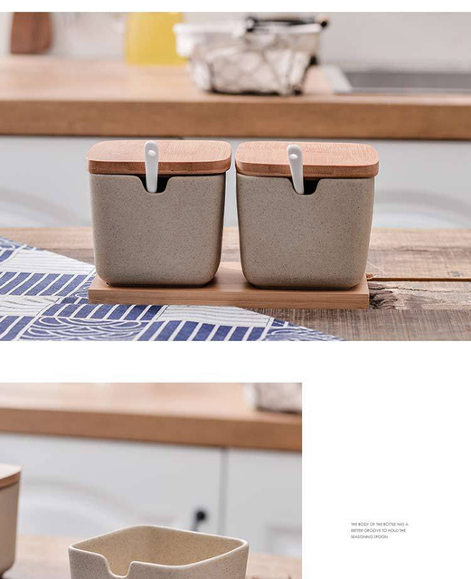 Retro ceramiczny słoik na przyprawy z łyżeczką, pojemnik na sól, Msg i pieprz z drewnianą tacą - Wianko - 30