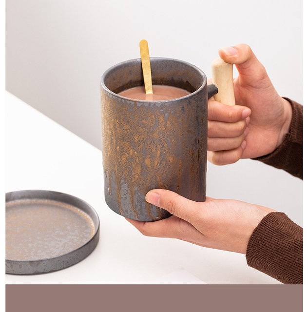 Kubek termiczny z drewnianą rączką - vintage, ceramiczny, do kawy, herbata, mlecznopiwny, woda, idealny prezent dla przyjaciół w biurze i salonie - Wianko - 6