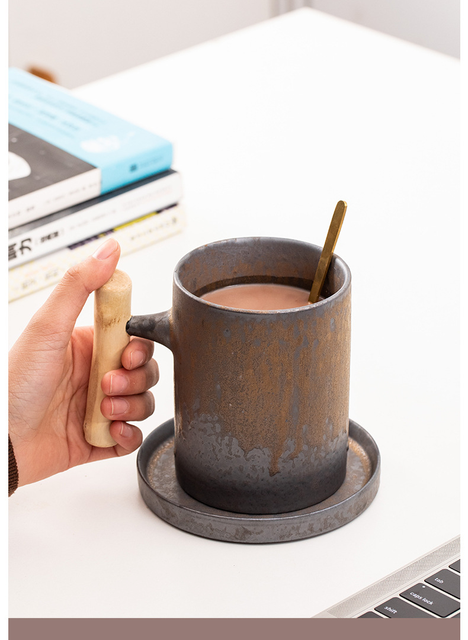 Kubek termiczny z drewnianą rączką - vintage, ceramiczny, do kawy, herbata, mlecznopiwny, woda, idealny prezent dla przyjaciół w biurze i salonie - Wianko - 7