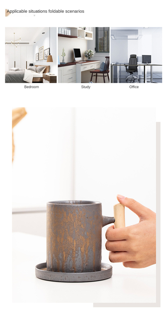 Kubek termiczny z drewnianą rączką - vintage, ceramiczny, do kawy, herbata, mlecznopiwny, woda, idealny prezent dla przyjaciół w biurze i salonie - Wianko - 3
