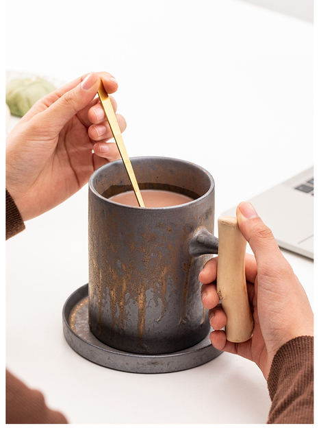 Kubek termiczny z drewnianą rączką - vintage, ceramiczny, do kawy, herbata, mlecznopiwny, woda, idealny prezent dla przyjaciół w biurze i salonie - Wianko - 8