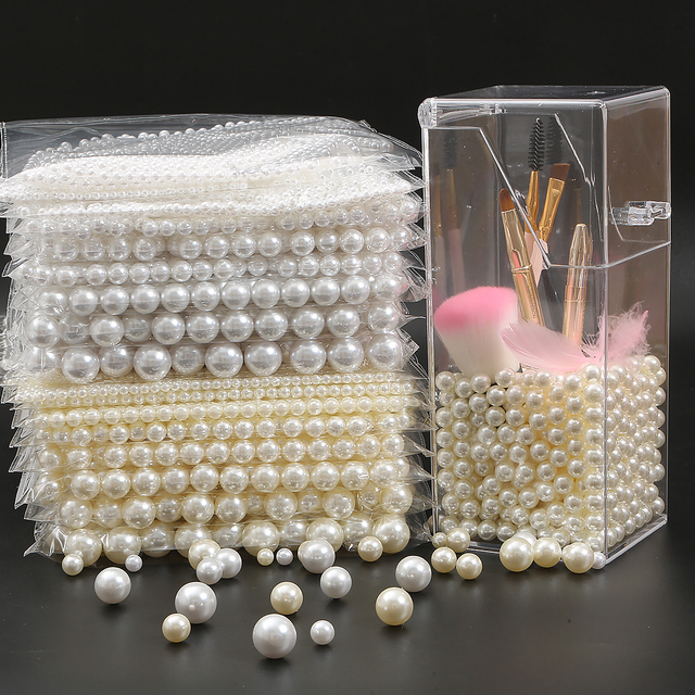 Koraliki dystansowe z ABS, 2-18mm, białe/kość słoniowa, okrągłe, luzem, imitujące perły, 10-1000 szt - Wianko - 1