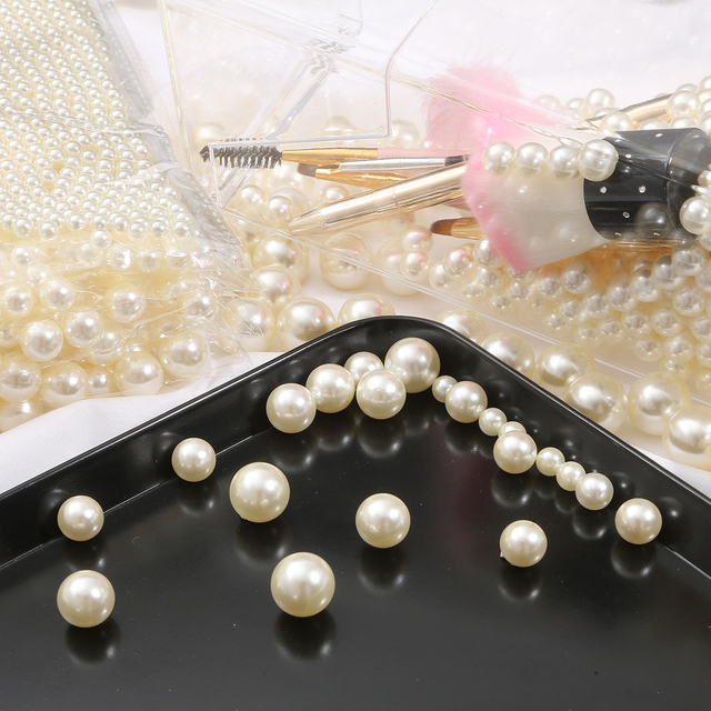 Koraliki dystansowe z ABS, 2-18mm, białe/kość słoniowa, okrągłe, luzem, imitujące perły, 10-1000 szt - Wianko - 4