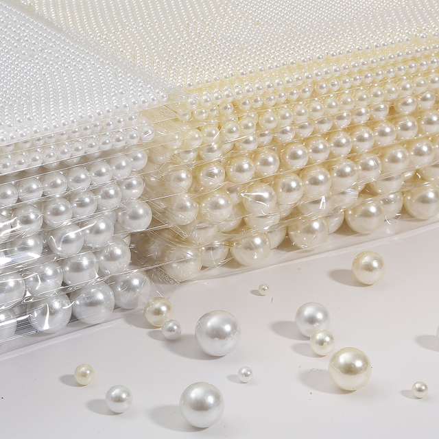 Koraliki dystansowe z ABS, 2-18mm, białe/kość słoniowa, okrągłe, luzem, imitujące perły, 10-1000 szt - Wianko - 3