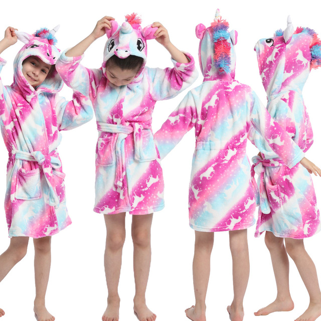 Różowa opaska jednorożec Kigurumi flanelowe szlafroki dla dziewczynek - ciepła piżama zimowa sukienka dla dzieci - Wianko - 10